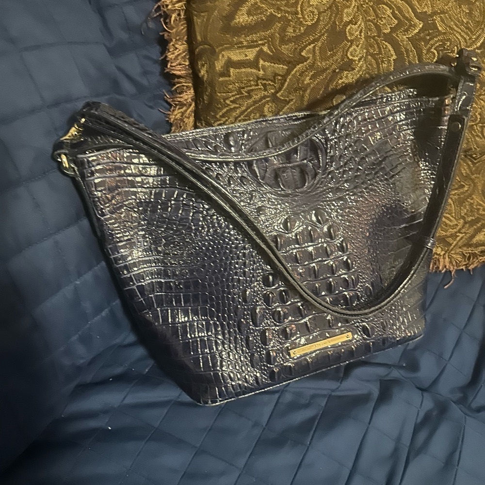 Brahmin Navy Crocodile-Embossed Shoulder Bag